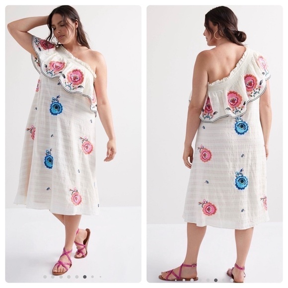 NEW Anthropologie Plenty by Tracy Reese Floral Embroidered One Shoulder Dress - Picture 1 of 6